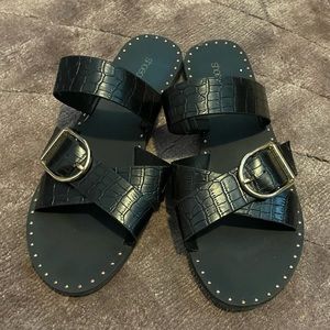 Black slides with gold hardware!